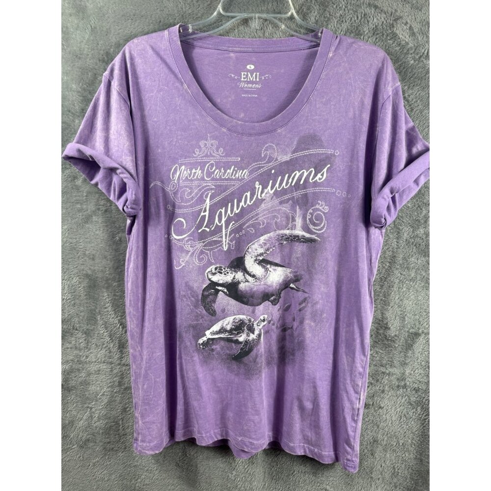 Womens T Shirt North Carolina Aquarium Graphic Tee Purple By EMI Size Large